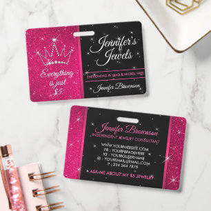 Glitter Sparkle Pink Crown Jewellery Accessory Sta ID Badge