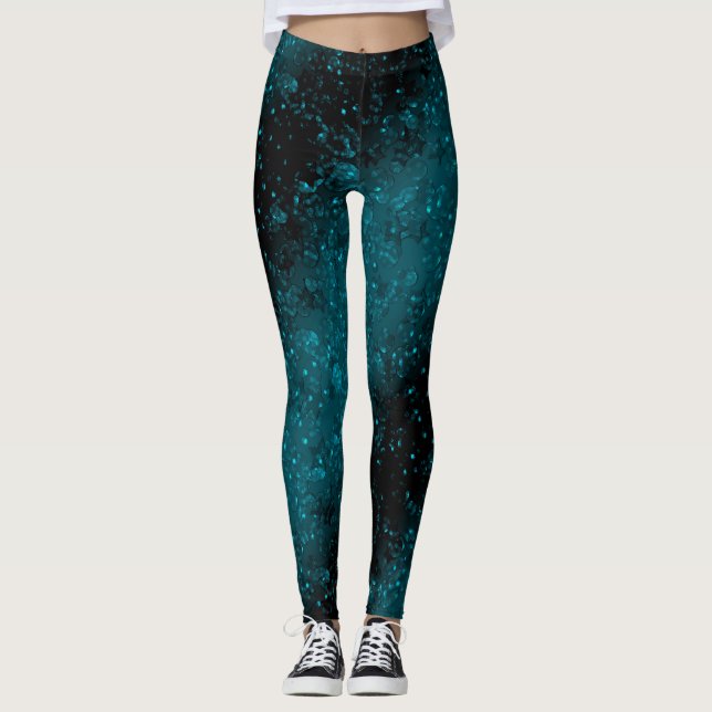Glitter sparkle seamless confetti turquoise shine leggings (Front)