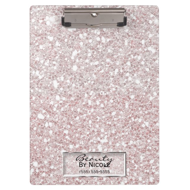 Glitter Sparkle White Stripes Modern Personalised Clipboard (Front)