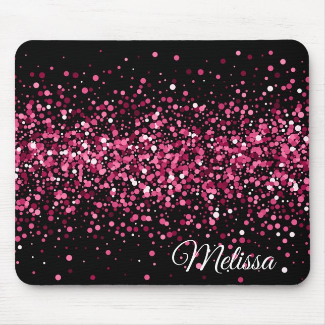 Glitter sparkles pink black glamourous design mouse pad (Front)