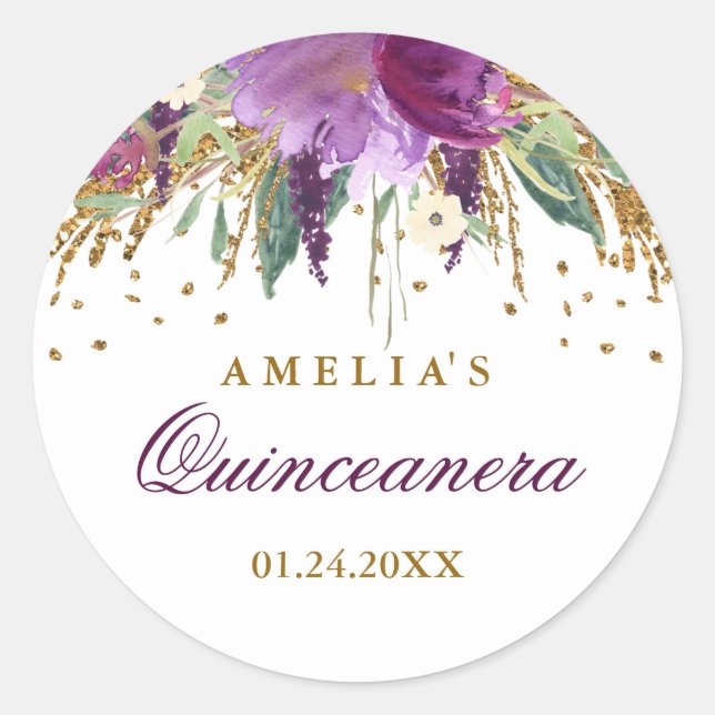 Glitter Sparkling Amethyst Quinceanera Sticker (Front)