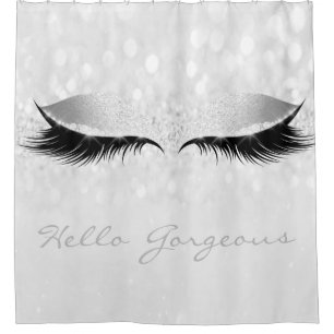 Glitter Sparkly Hello Gorgeous Grey Silver  Eyes Shower Curtain