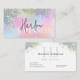 Glitter Sparkly Holographic Signature Monogram Business Card