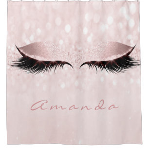 Glitter Sparkly Makeup Princess Pink Name Eye Lash Shower Curtain