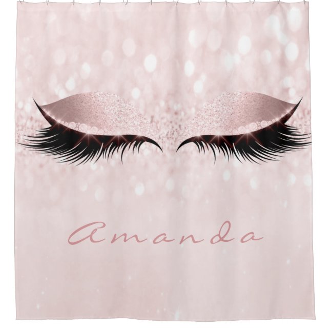 Glitter Sparkly Makeup Princess Pink Name Eye Lash Shower Curtain (Front)
