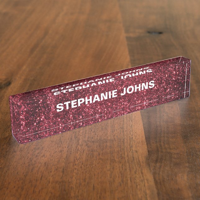 Glitter Sparkly Modern Colourful Burgundy Red Cool Nameplate (Side)