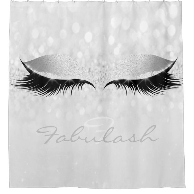 Glitter Sparkly Monogram Name Silver Girly Grey Shower Curtain (Front)