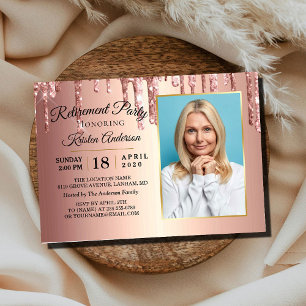 Glitter Sparkly Rose Gold Retirement Party  Invitation