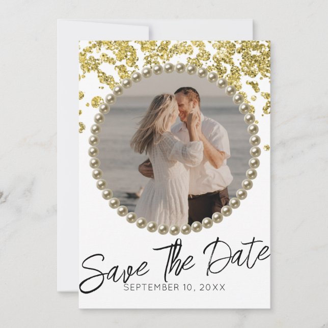 Glitter Sparkly Wedding Photo Save the Date Invitation (Front)