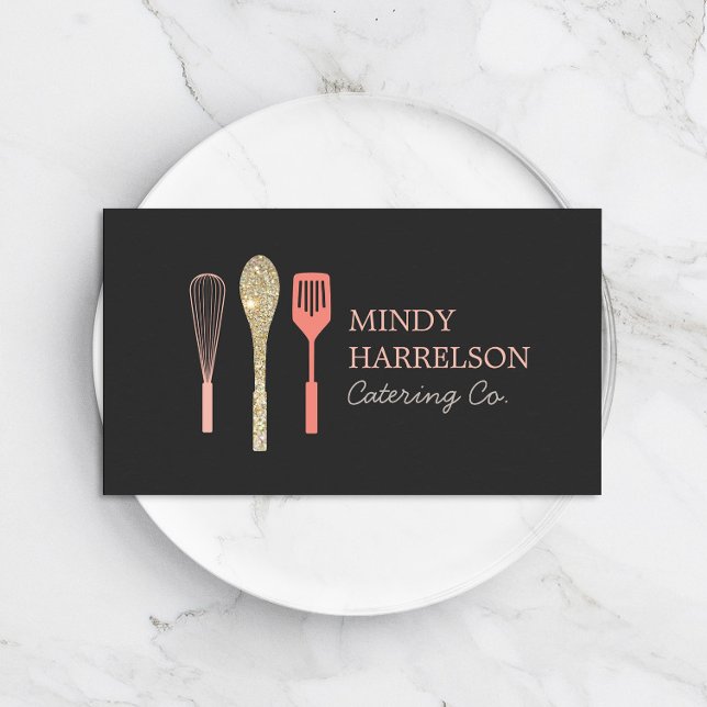 Glitter Spoon Whisk Spatula Bakery Catering Logo Business Card (Creator Uploaded)