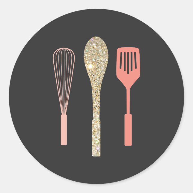 Glitter Spoon Whisk Spatula Classic Round Sticker (Front)