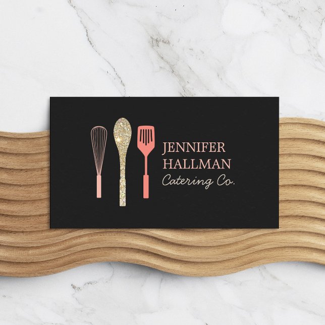 Glitter Spoon Whisk Spatula Logo Dark Grey Business Card (Creator Uploaded)