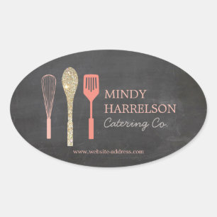 Glitter Spoon Whisk Spatula Logo on Chalkboard Oval Sticker