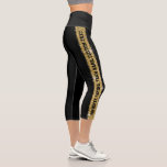 Glitter Sport Stripe Custom Text Legging Capris<br><div class="desc">Black and Gold Faux Glitter Stripe Personalised Crop Capri Leggings with a wide vertical stripe down the leg with custom text in the middle that can be different on each side. Customise with a a team motto, mascot, favourite quote, verse, inspirational mantra, team name, or add your name on repeat...</div>