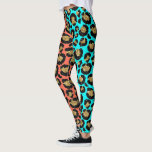 Glitter Spots Fur Leopard 80s Rock Turquoise Coral Leggings<br><div class="desc">This design may be personalised by choosing the Edit Design option. You may also transfer onto other items. Contact me at colorflowcreations@gmail.com or use the chat option at the top of the page if you wish to have this design on another product or need assistance with this design. Glitter look...</div>