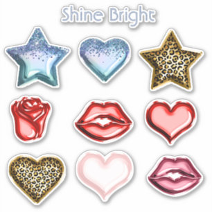 Glitter Star Heart Leopard Red Lips