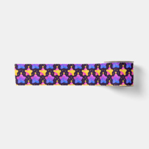 Glitter Star Pattern in Galaxy Colors Satin Ribbon