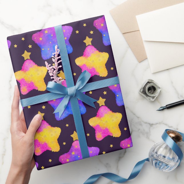 Glitter Star Pattern in Galaxy Colours Wrapping Paper (Gifting)