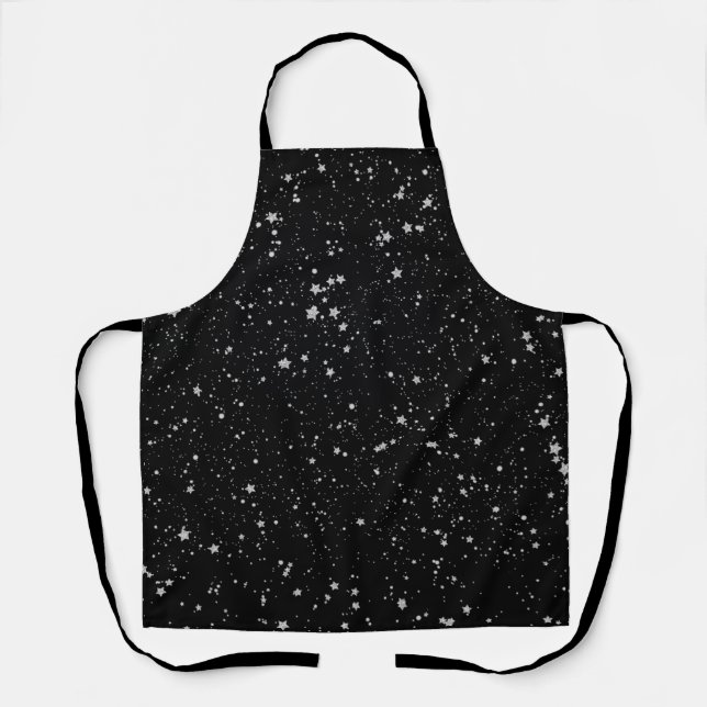 Glitter Stars2 - Silver Black Apron (Front)