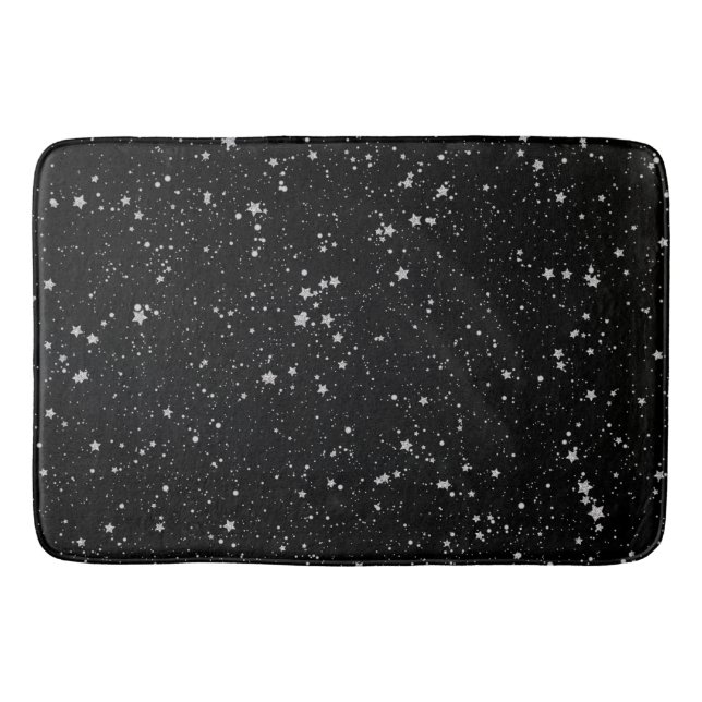 Glitter Stars2 - Silver Black Bath Mat (Front)