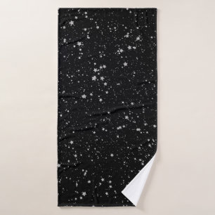 Glitter Stars2 - Silver Black Bath Towel