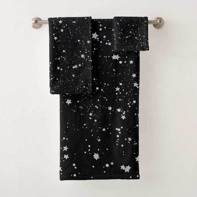 Glitter Stars2 - Silver Black Bath Towel Set (Insitu)