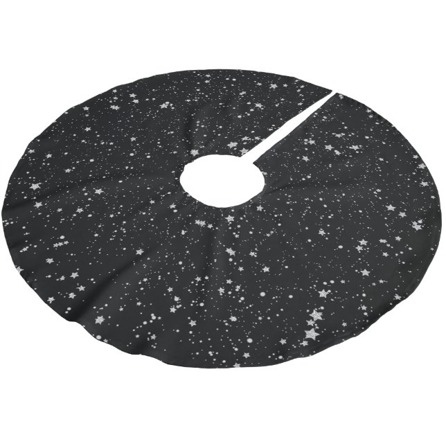 Glitter Stars2 - Silver Black Brushed Polyester Tree Skirt (Angled)