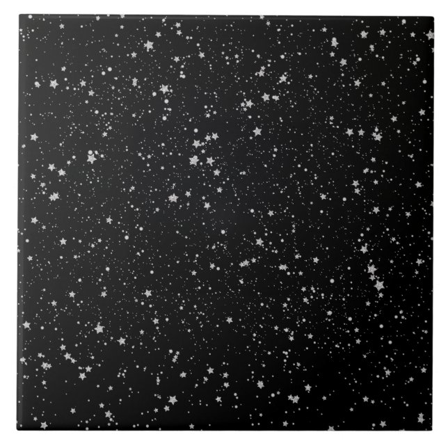 Glitter Stars2 - Silver Black Ceramic Tile (Front)