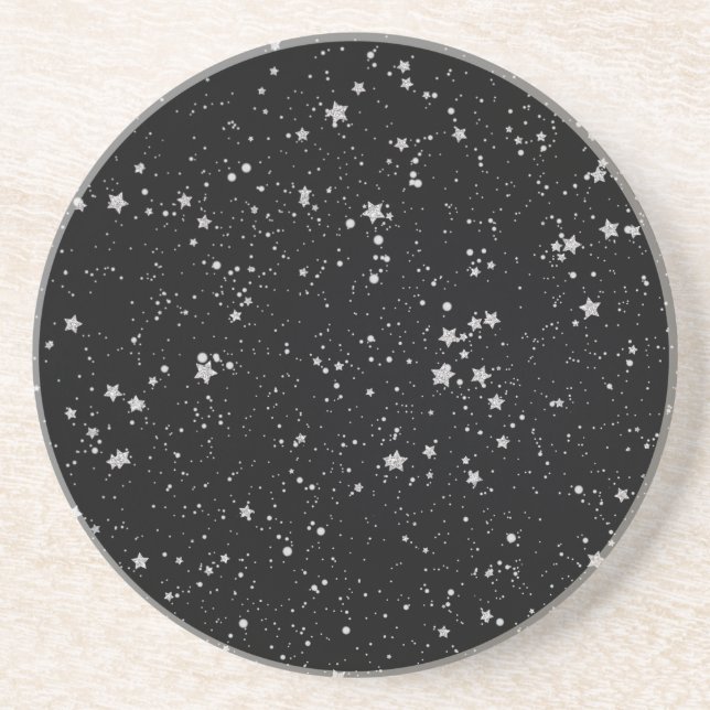 Glitter Stars2 - Silver Black Coaster (Front)