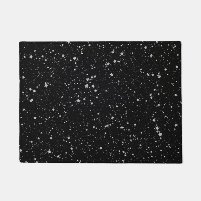Glitter Stars2 - Silver Black Doormat (Front)