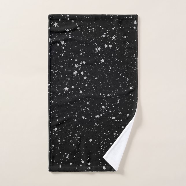 Glitter Stars2 - Silver Black Hand Towel (Hand Towel)