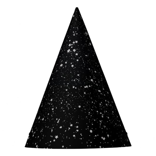 Glitter Stars2 - Silver Black Party Hat (Front)