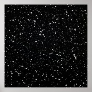 Glitter Stars2 - Silver Black Poster