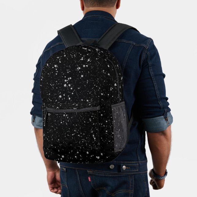 Glitter Stars2 - Silver Black Printed Backpack (Insitu (Model))