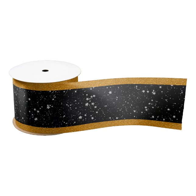 Glitter Stars2 - Silver Black Satin Ribbon (Spool)