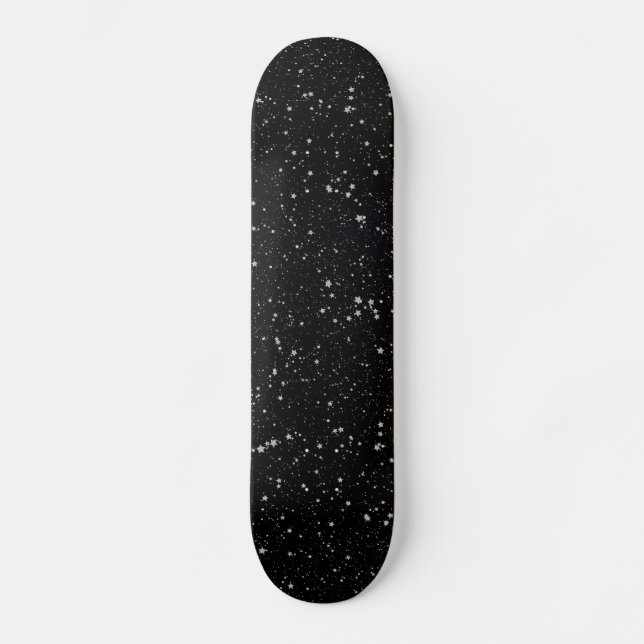 Glitter Stars2 - Silver Black Skateboard (Front)