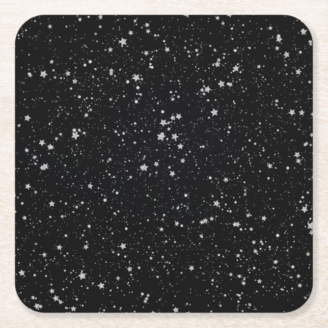 Glitter Stars2 - Silver Black Square Paper Coaster (Front)