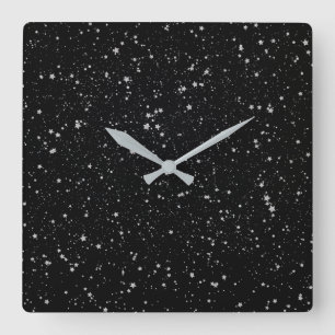 Glitter Stars2 - Silver Black Square Wall Clock