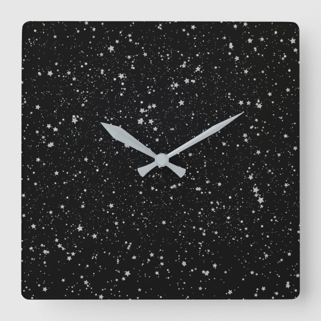 Glitter Stars2 - Silver Black Square Wall Clock (Front)