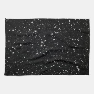 Glitter Stars2 - Silver Black Tea Towel