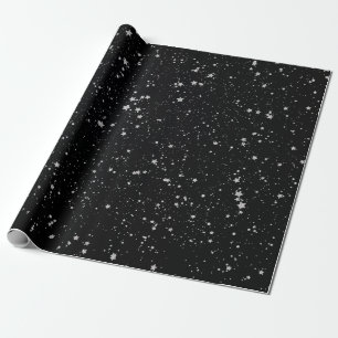 Glitter Stars2 - Silver Black Wrapping Paper