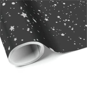 Glitter Stars2 - Silver Black Wrapping Paper