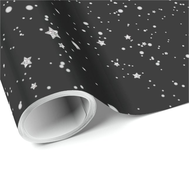 Glitter Stars2 - Silver Black Wrapping Paper (Roll Corner)