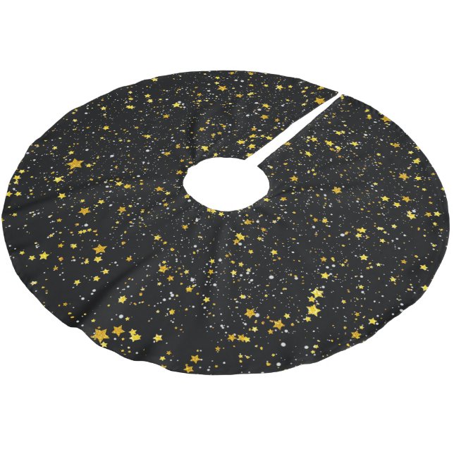 Glitter Stars3 - Gold Black Brushed Polyester Tree Skirt (Angled)