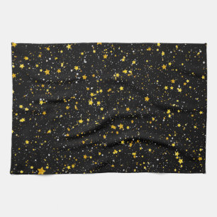 Glitter Stars3 - Gold Black Tea Towel
