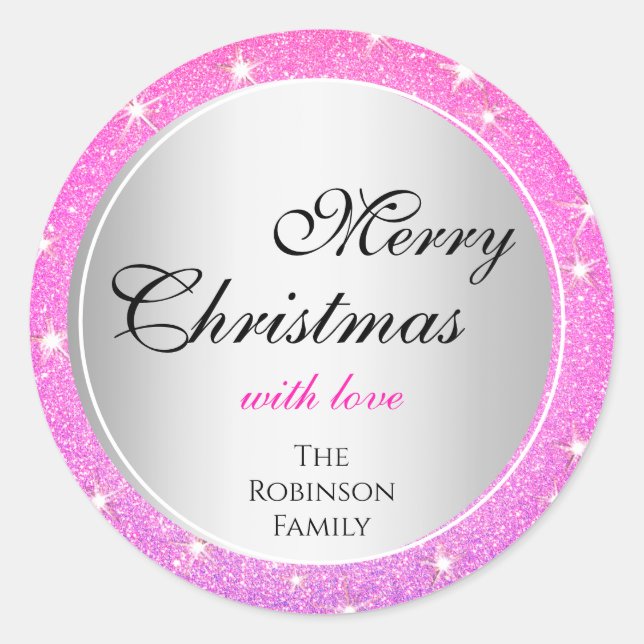 Glitter Stars Girly Pink Blush Glitter Christmas Classic Round Sticker (Front)