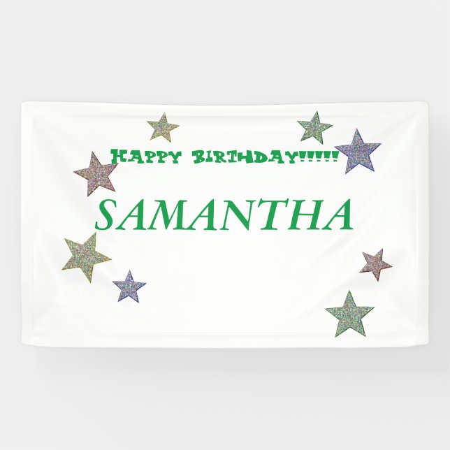 Glitter Stars Green Text Happy Birthday Banner (Horizontal)