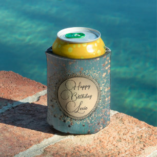 Glitter Stars on Blue Teal Birthday Customised Can Cooler