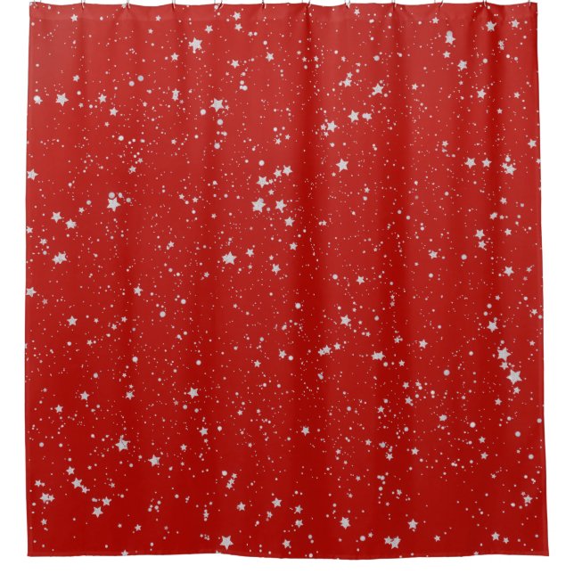 Glitter Stars - Silver Red Shower Curtain (Front)