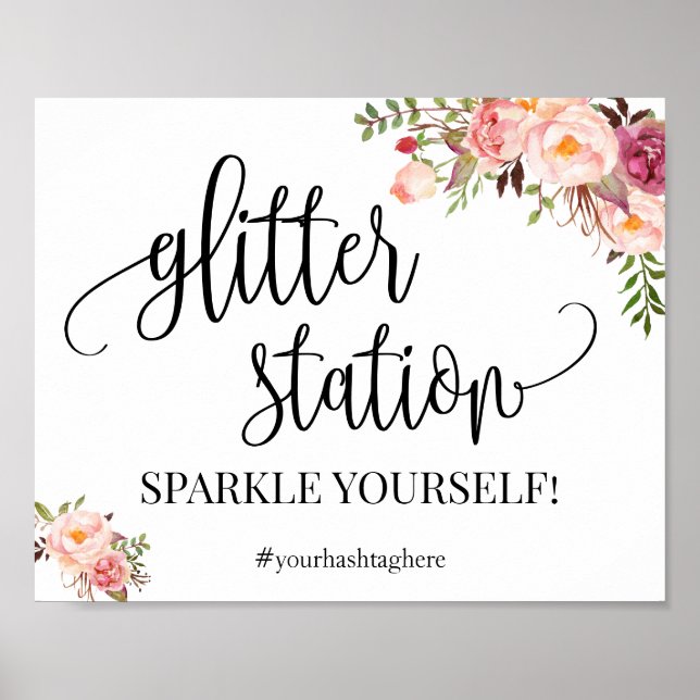 Glitter station sign pink boho chic bridal shower (Front)